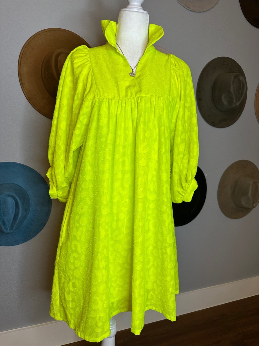 Emily McCarthy Neon Yellow Puff Sleeve Babydoll Dress - Picture 2 of 7
